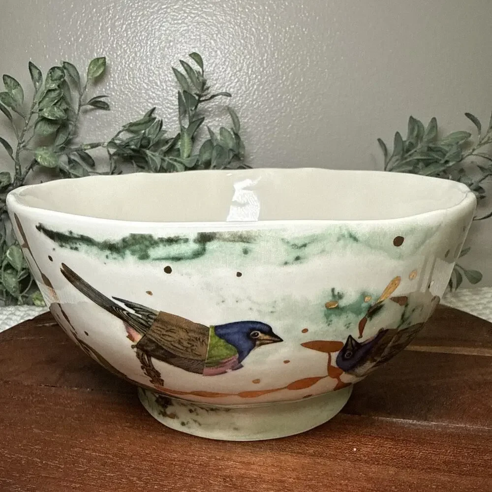 Anthropologie Rvan Hoffman Colorful Dreambirds 2015 Serving Bowl 7.5” Retired
